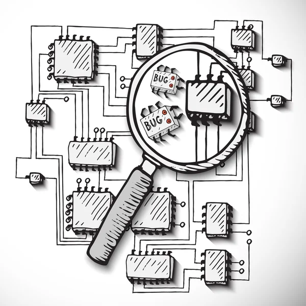 Circuito stampato, disegnato a mano . — Vettoriale Stock