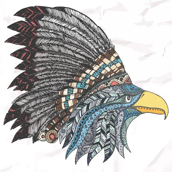 Adler mit gefiederter Stammeskopfbedeckung. — Stockvektor