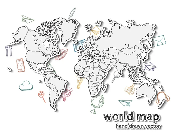 Mapa del mundo realista dibujado a mano . — Vector de stock