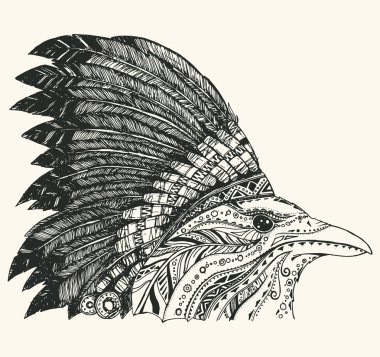 Elle çizilmiş Kızılderili Hint Headdress.