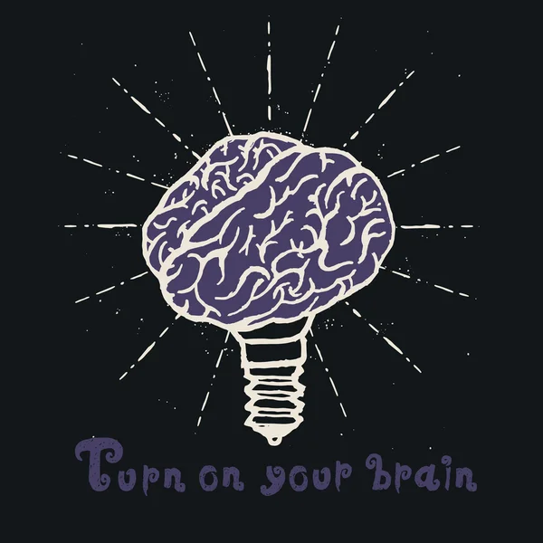 Lampa mózgu. Pomysł ręcznie rysowane Typografia plakat. — Wektor stockowy