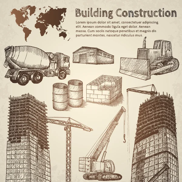 Desenho de construção de edifícios . — Vetor de Stock