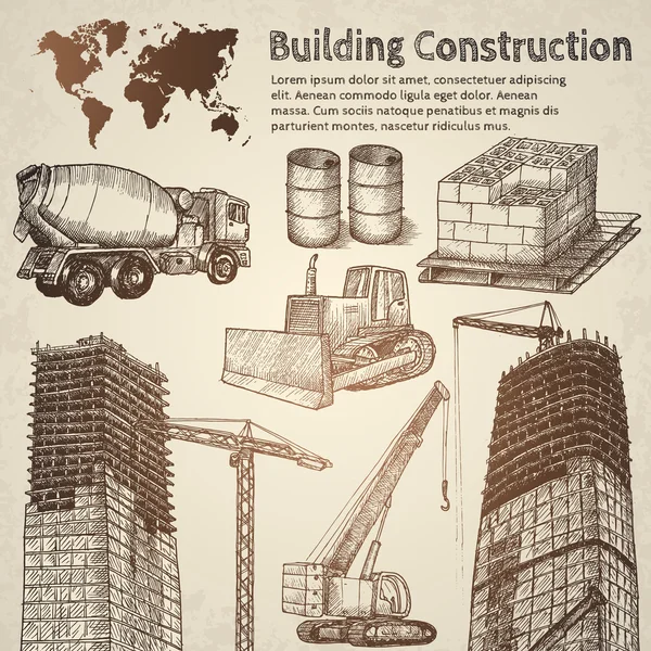 Desenho de construção de edifícios . — Vetor de Stock