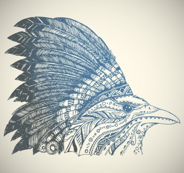 Elle çizilmiş Kızılderili Hint Headdress.