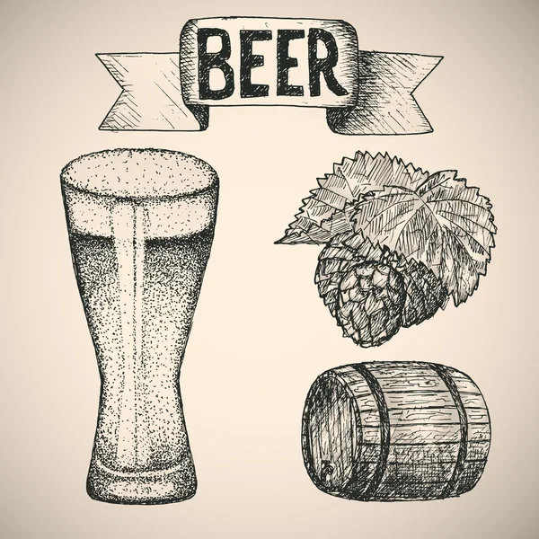 Bier. Zeichnung von Hand. — Stockvektor