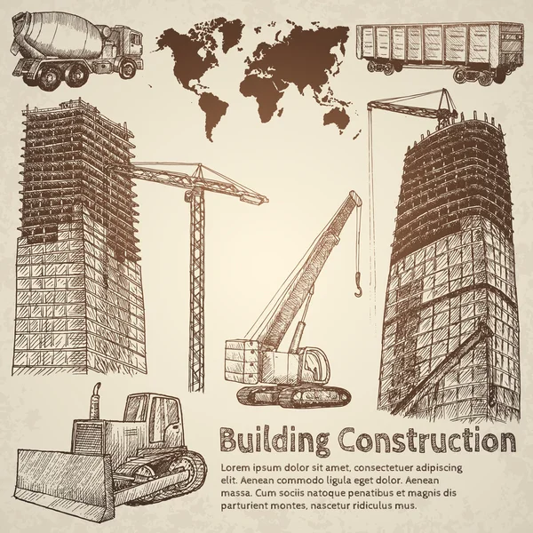 Croquis de construction du bâtiment . — Image vectorielle