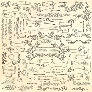 Elle çizilmiş dekorasyon öğeleri.