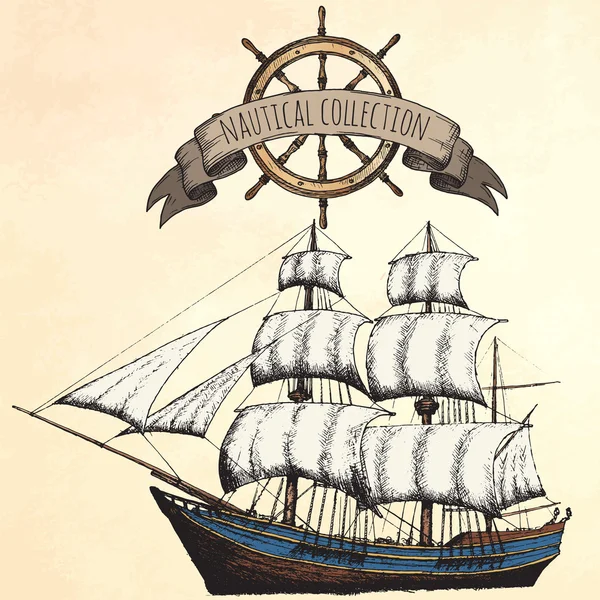 Oldtimer-Schiff. Artikel zum Thema Meer. — Stockvektor