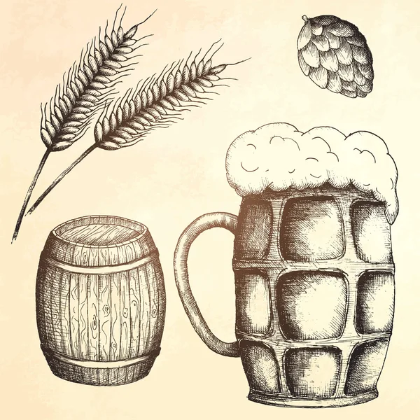 Handgezogener Bierkrug. — Stockvektor