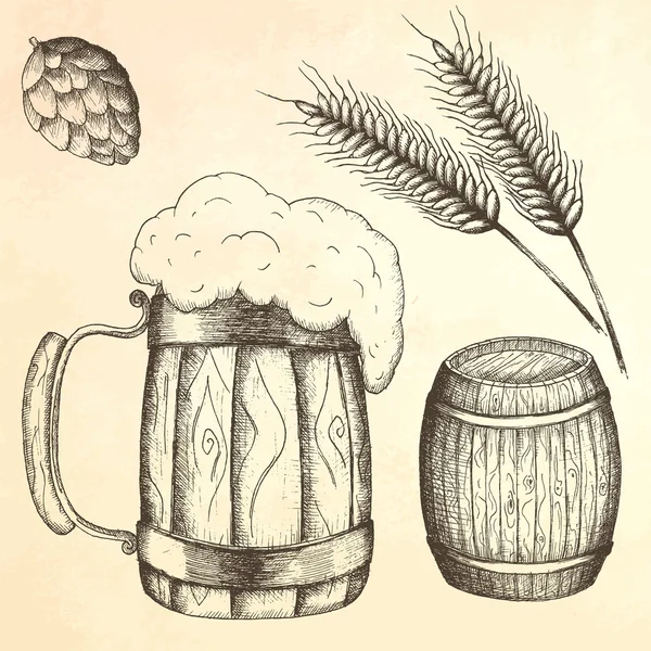 Handgezogener Bierkrug. — Stockvektor