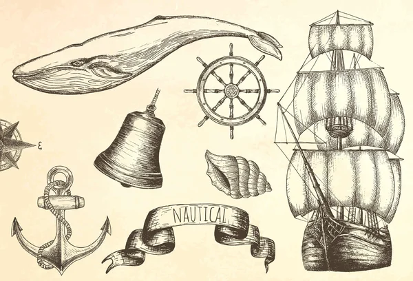 Nave antigua. Elementos sobre el tema marino . — Archivo Imágenes Vectoriales