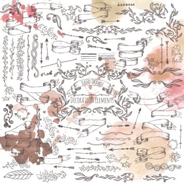 Elle çizilmiş dekorasyon öğeleri.