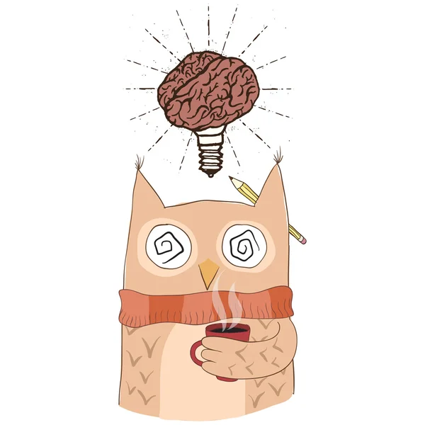 Chouette hibou avec tasse de café. — Image vectorielle