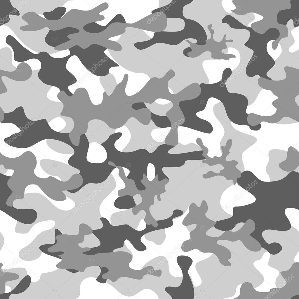 Vector gray camouflage background, seamless pattern, trendy texture for textiles.