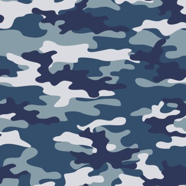 Kamuflaj vektörü mavi pürüzsüz arkaplan, klasik desen.