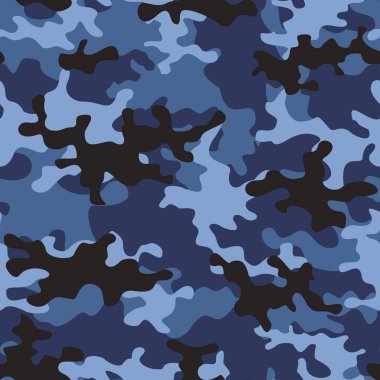 Kamuflaj vektörü mavi pürüzsüz arkaplan, klasik desen.