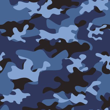 Kamuflaj vektörü mavi pürüzsüz arkaplan, klasik desen.
