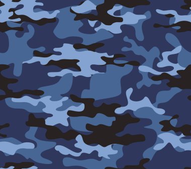 Kamuflaj mavi vektör arka planı, askeri doku kusursuz desen. Orman tasarımı.