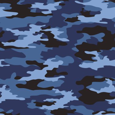 Blue vector camouflage, geometric seamless pattern for printing.