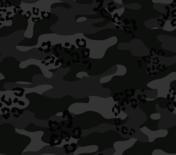 ブラックカモフラージュシームレスベクトル背景 スタイリッシュな夜のパターン — ストックベクタ