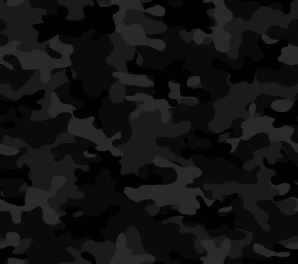 ブラックカモフラージュシームレスベクトル背景 スタイリッシュな夜のパターン — ストックベクタ