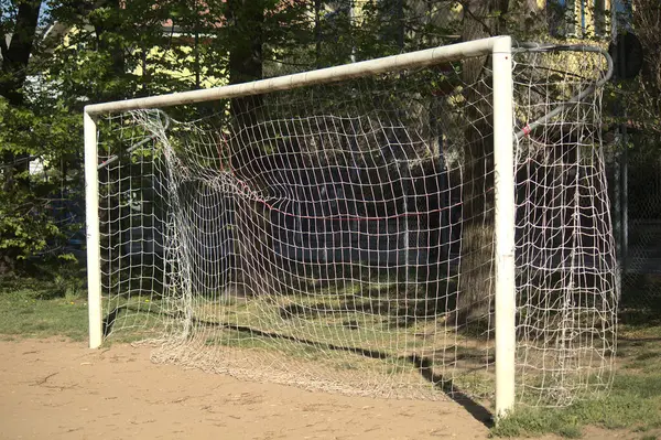 Calcio Goal Con Rete Parco — Foto Stock