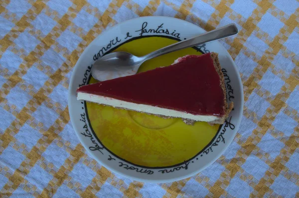 Slice Homemade Strawberry Cheesecake — Stock Photo, Image