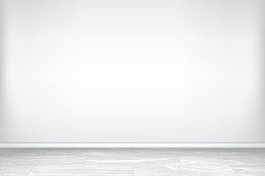Boş beyaz duvar ve parke. İç boş oda. Vektör illust