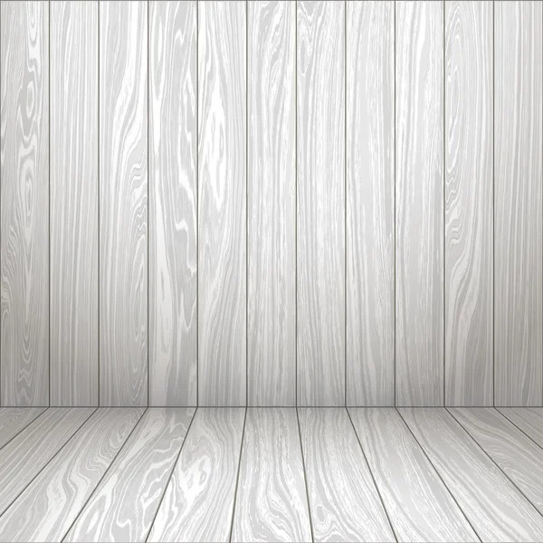 Vnitřní bílá místnost s dřevěnou stěnou a podlahou. Dřevěný interiér. — Stockový vektor