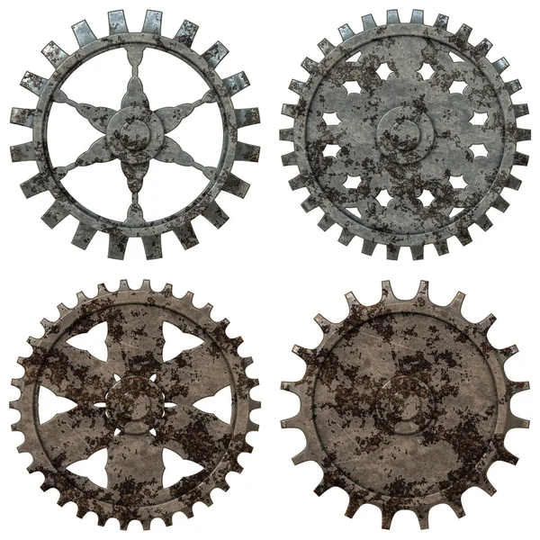 Paslı dişli seti. Metal dişli steampunk. Grunge dişli seti. İzole 
