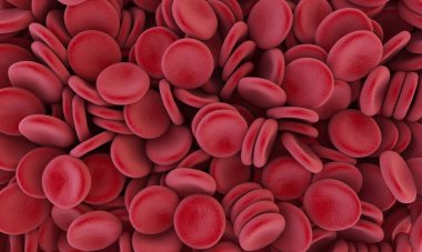 Kan hücreleri arka planda. Kırmızı hücrelerin arka planı. Tıbbi illüstrasyon. 3d oluşturma.