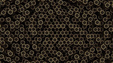 Siyah altıgen soyut arkaplan. Geometrik basit nesneler. Altıgen sütunlar. 3D görüntüleme. Bilim kurgu illüstrasyonu. Yüksek çözünürlük.