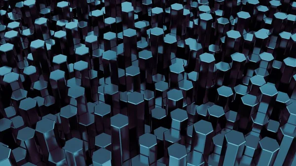 Blauwe Zeshoekige Abstracte Achtergrond Geometrische Eenvoudige Objecten Hexagonale Kolommen Weergave — Stockfoto