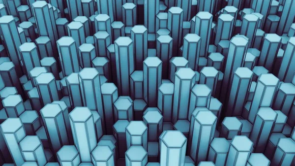 Blauwe Zeshoekige Abstracte Achtergrond Geometrische Eenvoudige Objecten Hexagonale Kolommen Weergave — Stockfoto