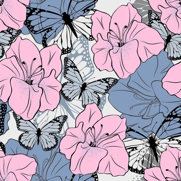 Motif floral sans couture avec des papillons. — Image vectorielle