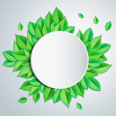 Yaprakları ve beyaz daire için yer ile arka plan 