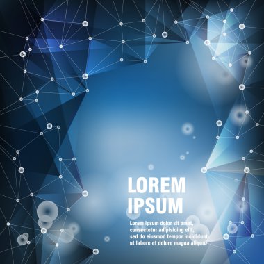 Abstract blue background. Network of lines circles and triangles