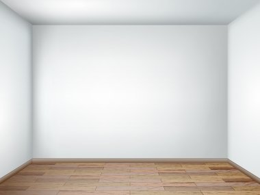 Interior with empty room with white walls and wooden floor. Vect clipart
