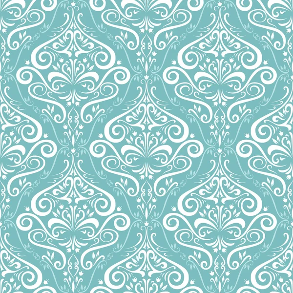 Damast naadloze klassieke patroon, klassieke stijl, turquoise en wh — Stockvector