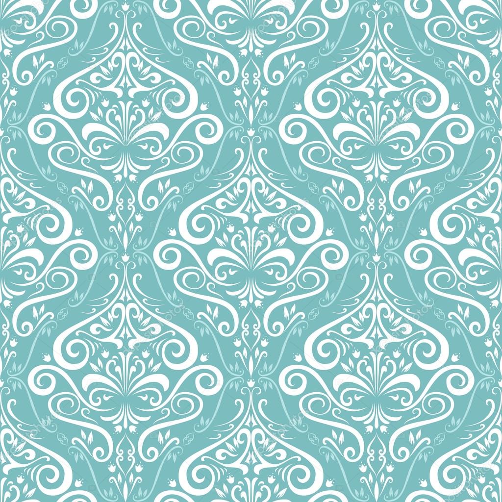 Damask seamless classic pattern, classic style, turquoise and wh
