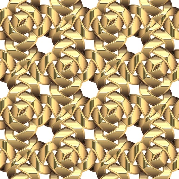 황금 금속 장식입니다. 원활한 고리 버들 세공 패턴 흰색 절연 — 스톡 사진