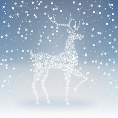 Kar taneleri ile bir geyik silüeti. Vektör çizim Eps 10