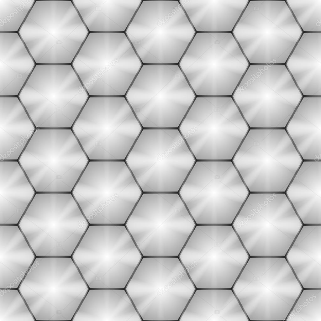Seamless geometric pattern of hexagons. Metal background. Vector