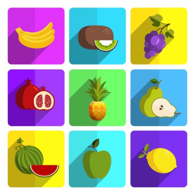 Parlak arka plan üzerinde renkli meyve Icon Set 