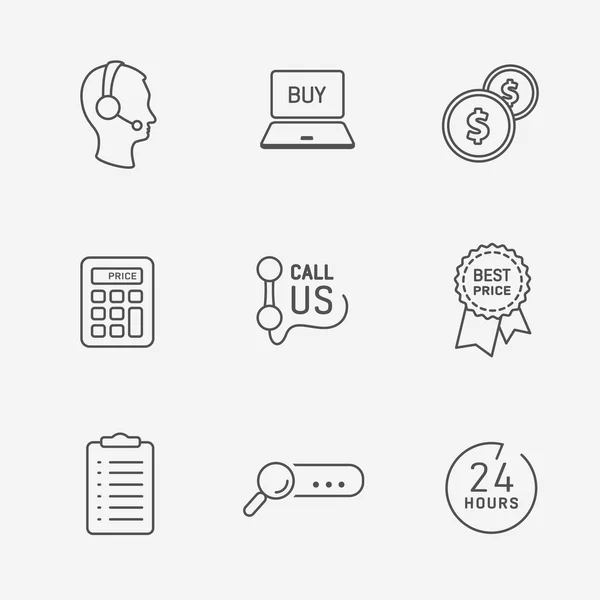 Flache Kontur Shop Icon Set — Stockvektor