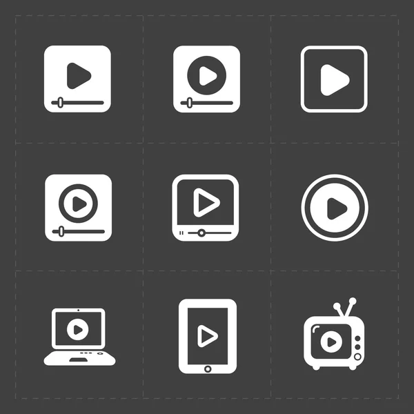 Flache Videoplayer-Symbole auf dunklem Hintergrund. — Stockvektor