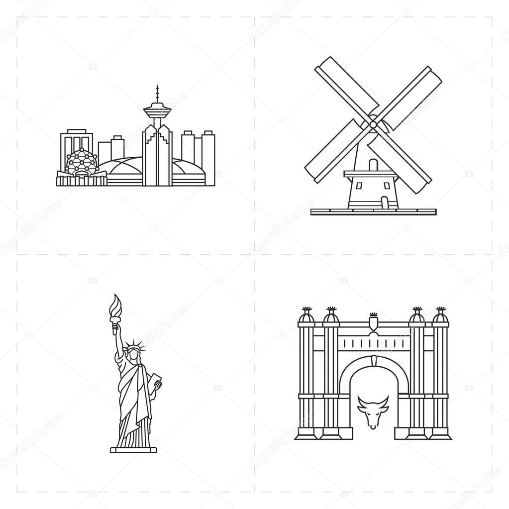 four flat landmark icons