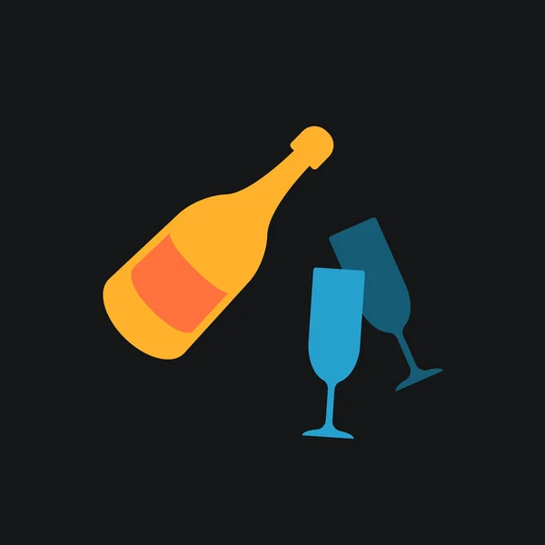 A bottle of champagne and glasses. Icon. — Stock Vector