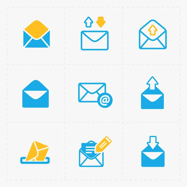 Ikony e-mailu a obálky na bílém pozadí. — Stockový vektor