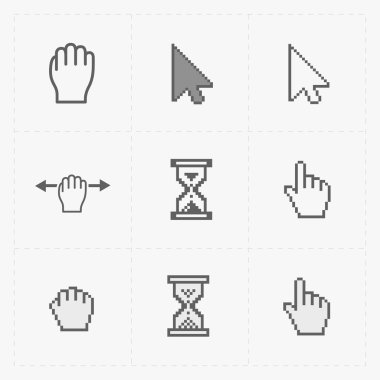 Beyaz piksel imleçler simgeleri. Vektör çizim.